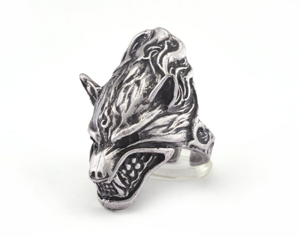 Wolf Beast Ring Adjustable Ring Antique Silver Plated Brass  7.5US size 2932