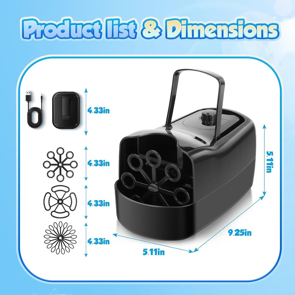 "Bubble Machine – 3 Size Bubbles, 2 Speeds Bubbles Per Minute,... "