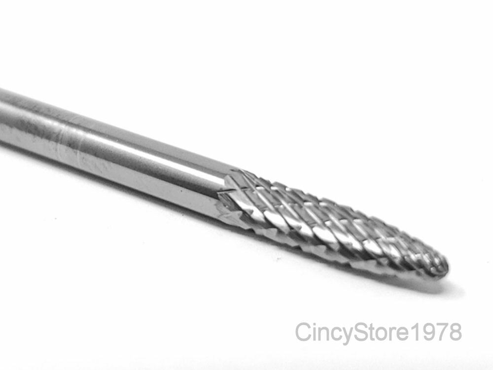 SF42D Tree Shape SOLID Carbide Burr Bur Cutting Tool Die Grinder Bit 1/8"