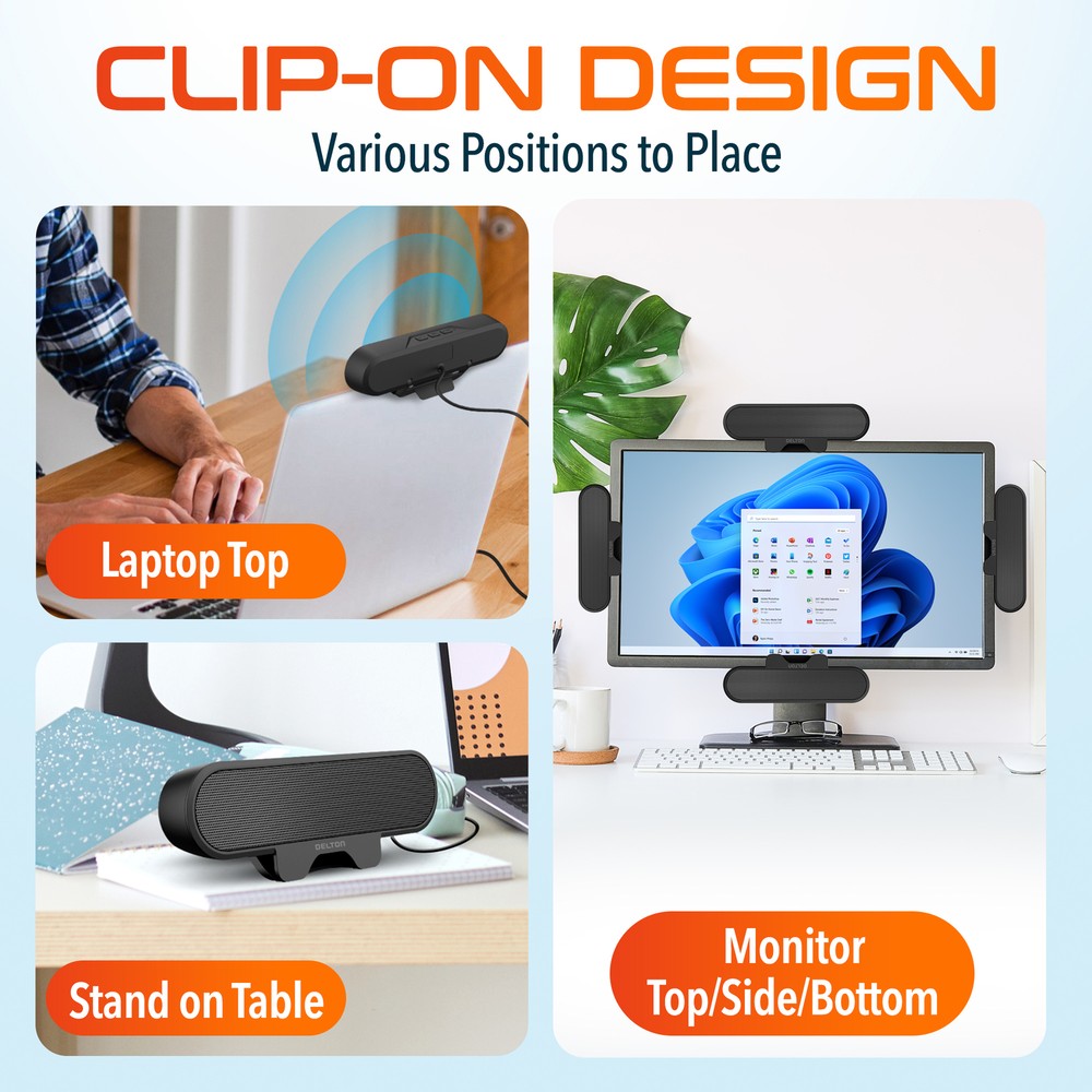 Delton P150 Clip-On 10-Watt Computer Speaker, USB-A Powered, Black