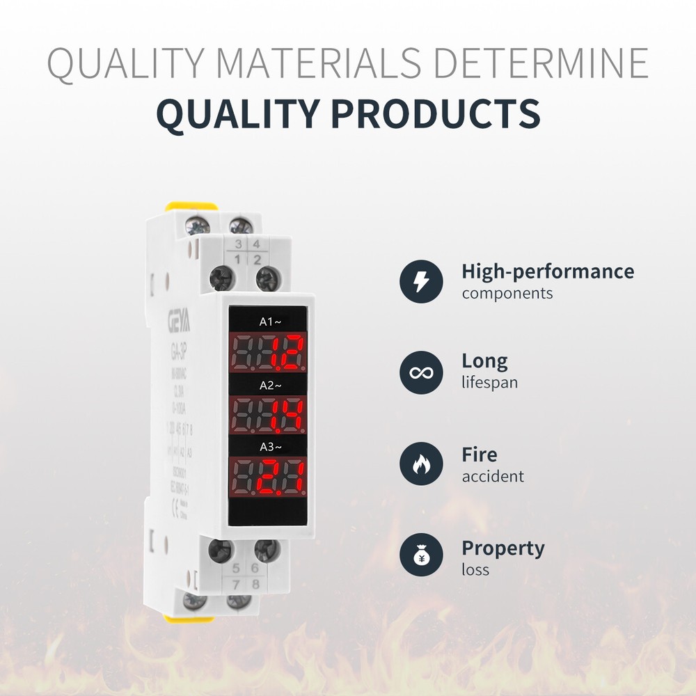 GEYA Current Meter Single Three Phase Modular AC0A-100A LED Display 80V-500V