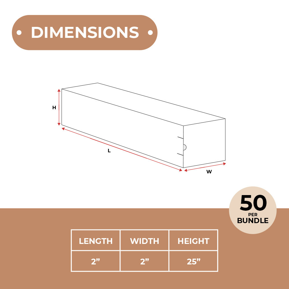 2 x 2 x 25" White Square Mailing Tubes ECT-32B 50/Case