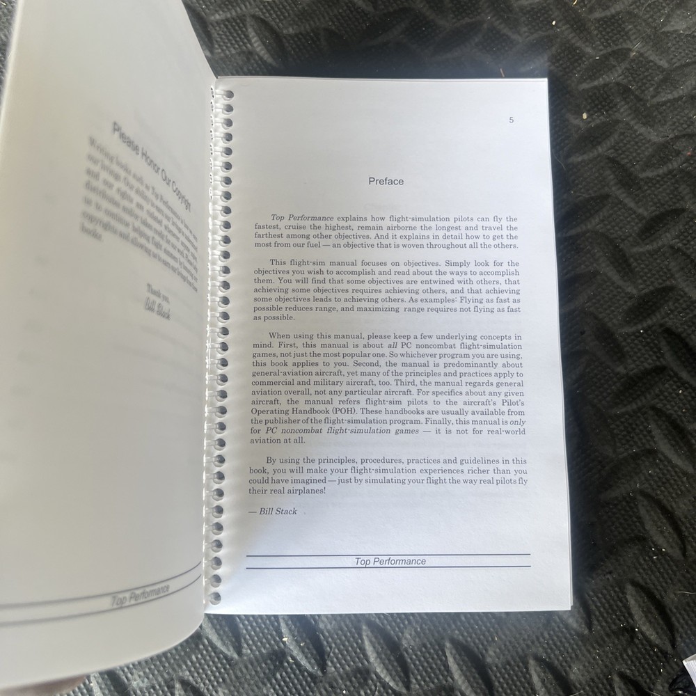 TOP PERFORMANCE BY BILL STACK MANUAL BOOK FLIGHT SIM AIRCRAFT