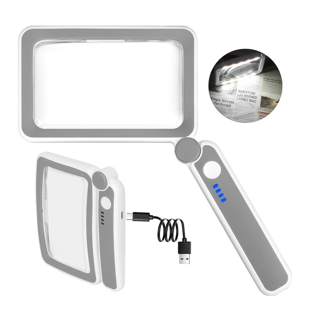 Rechargeable Rectangular Magnifier 4x 10 Led Light Touch Control For Needlework