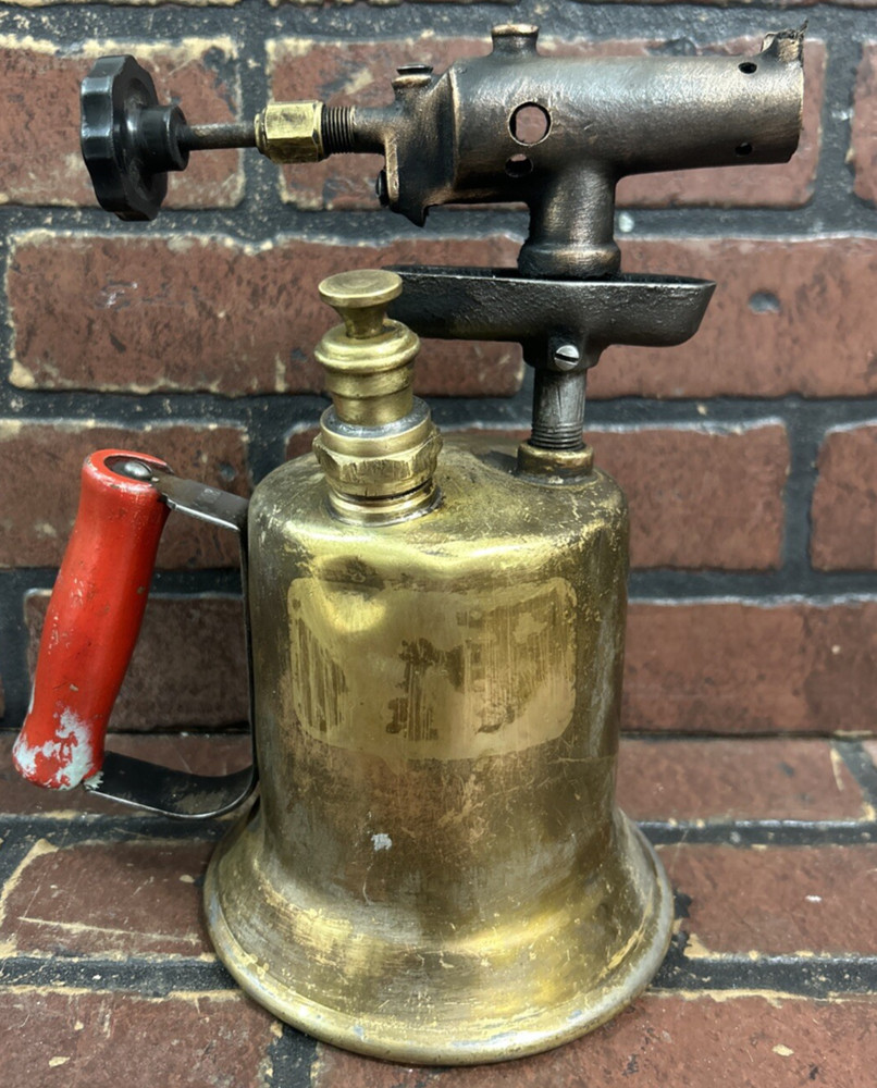 Vintage Brass Blow Torch Red handle