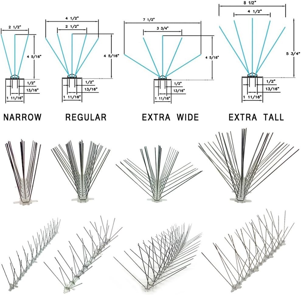 6-Inch Regular Width Stainless Steel Bird Spikes - Safe and Effective Solution