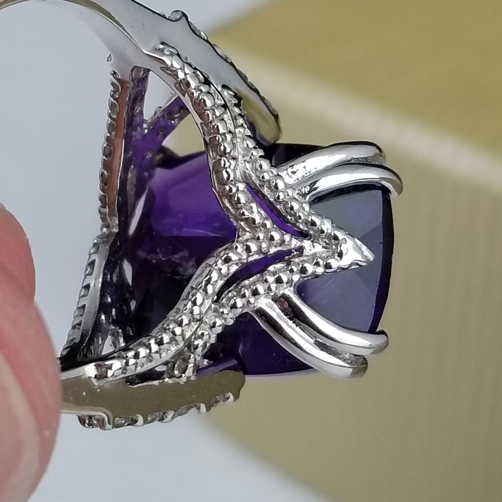 sterling silver ring 925 size 6 amethyst NEVER WORN BOX