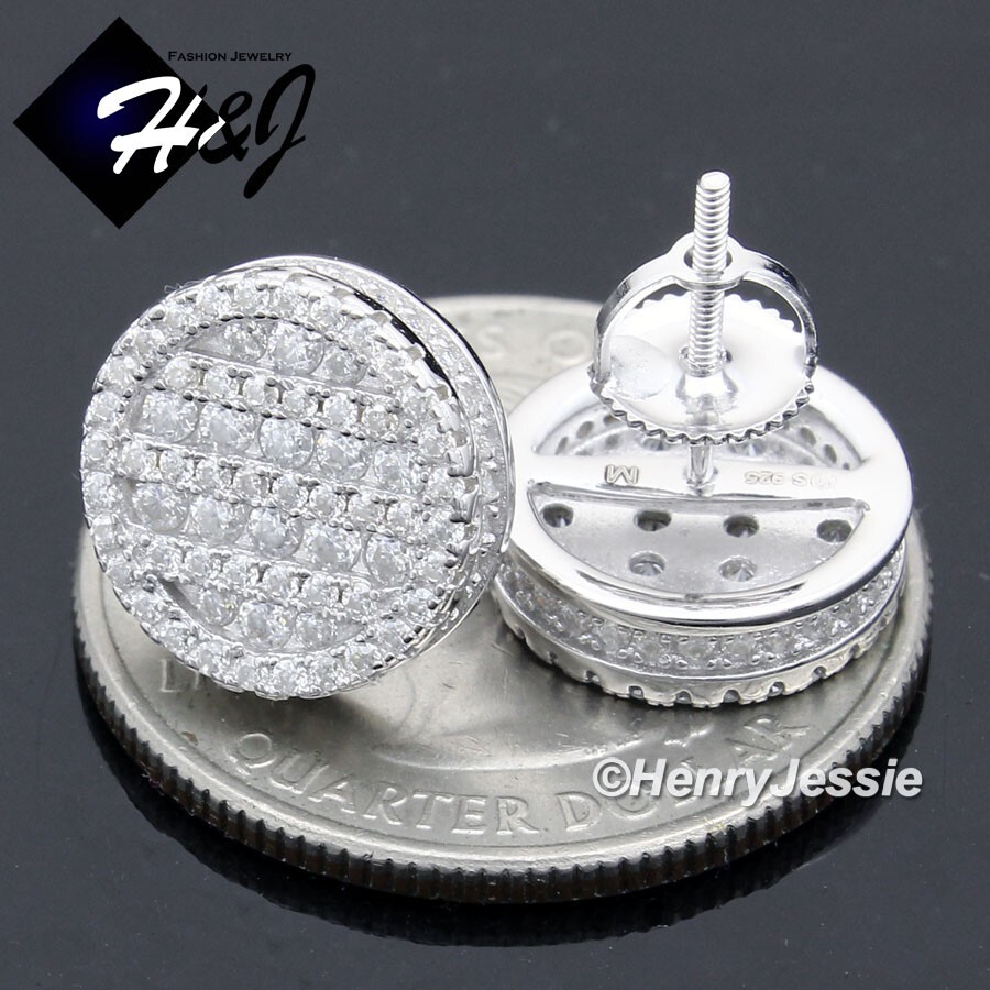 MEN SOLID 925 STERLING SILVER BLING MOISSANITE 11MM 3D ROUND STUD EARRING*ME281