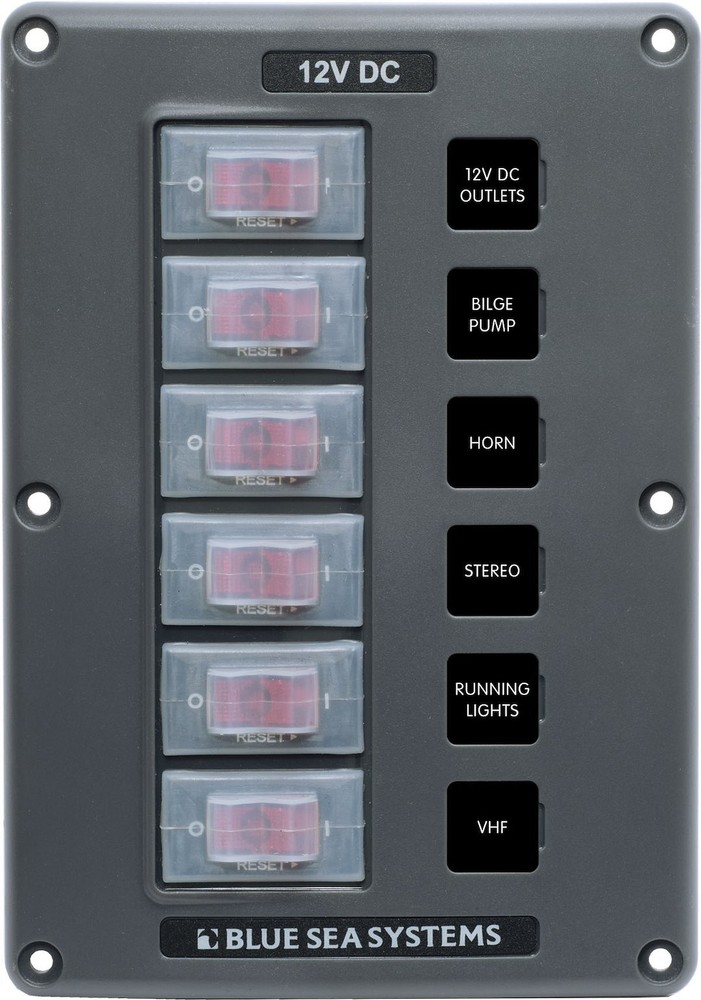 BLUE SEA PANEL SWITCH H2O CB 6POS GRAY- 4322-BSS