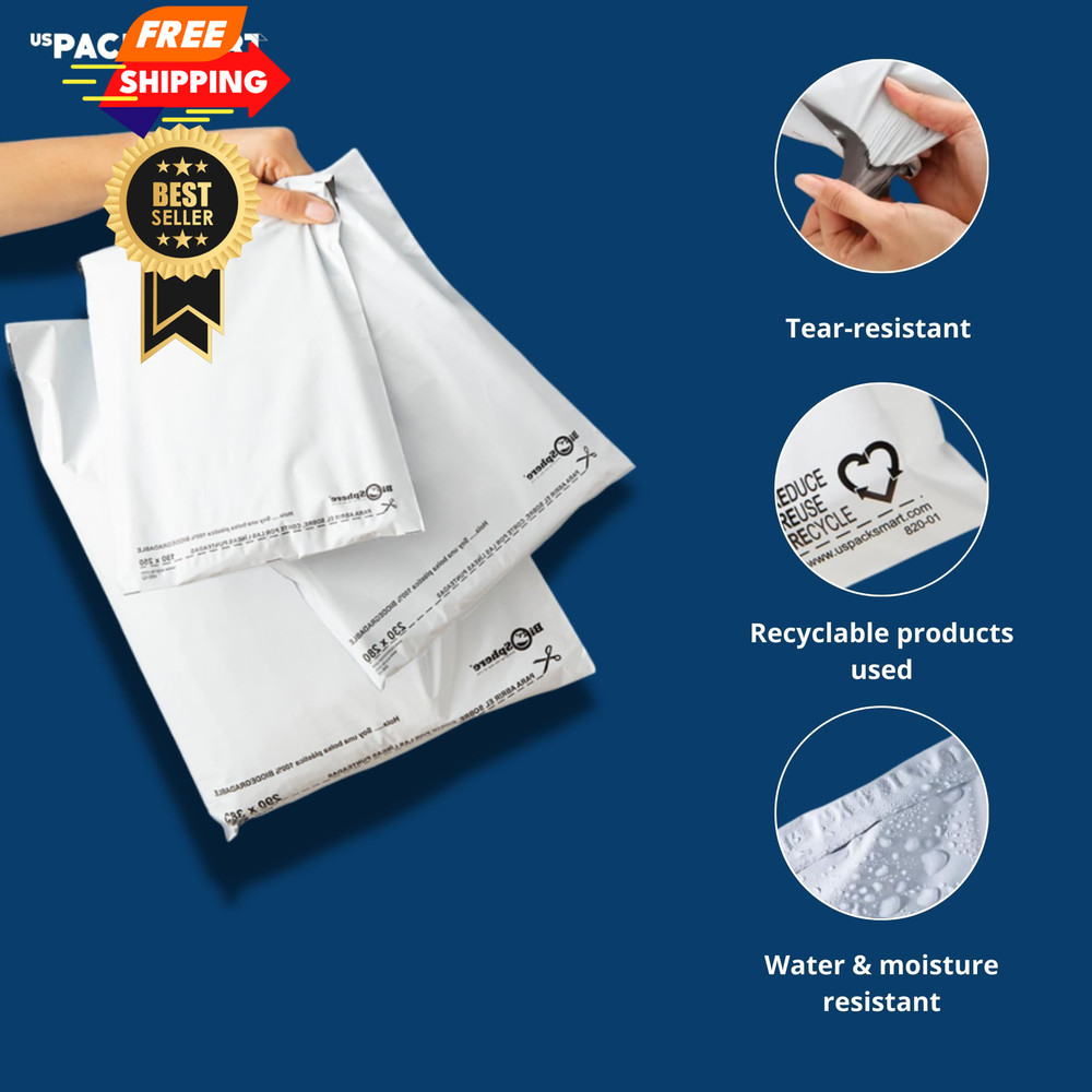 US PACK SMART White Plastic Poly Mailers 10"x13" / 100 Pack, Arctic
