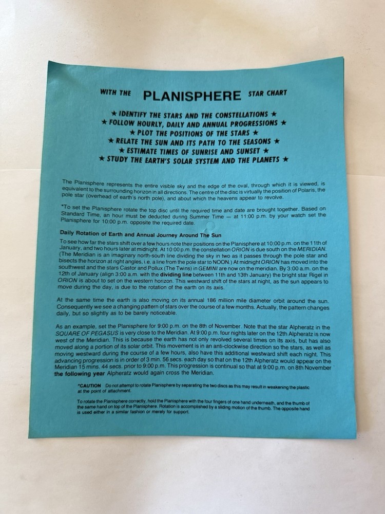 1981 vintage Planesphere Star Chart