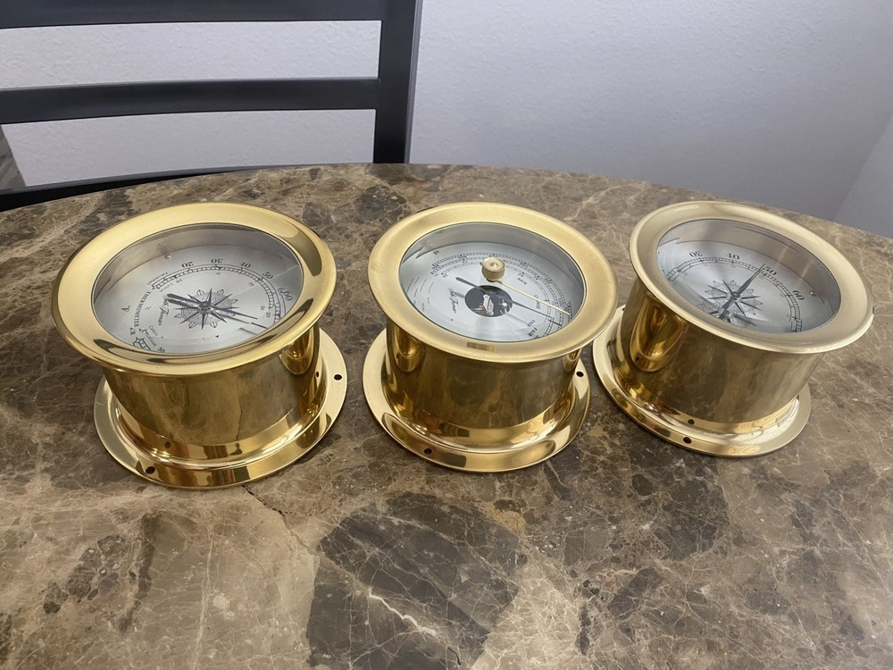 Seth Thomas Brass Thermometer Barometer Hygrometer Ship Set