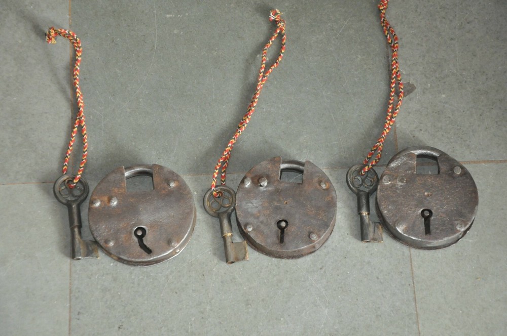 3 Pc Vintage Iron Handcrafted Unique Shape Heavy Padlocks