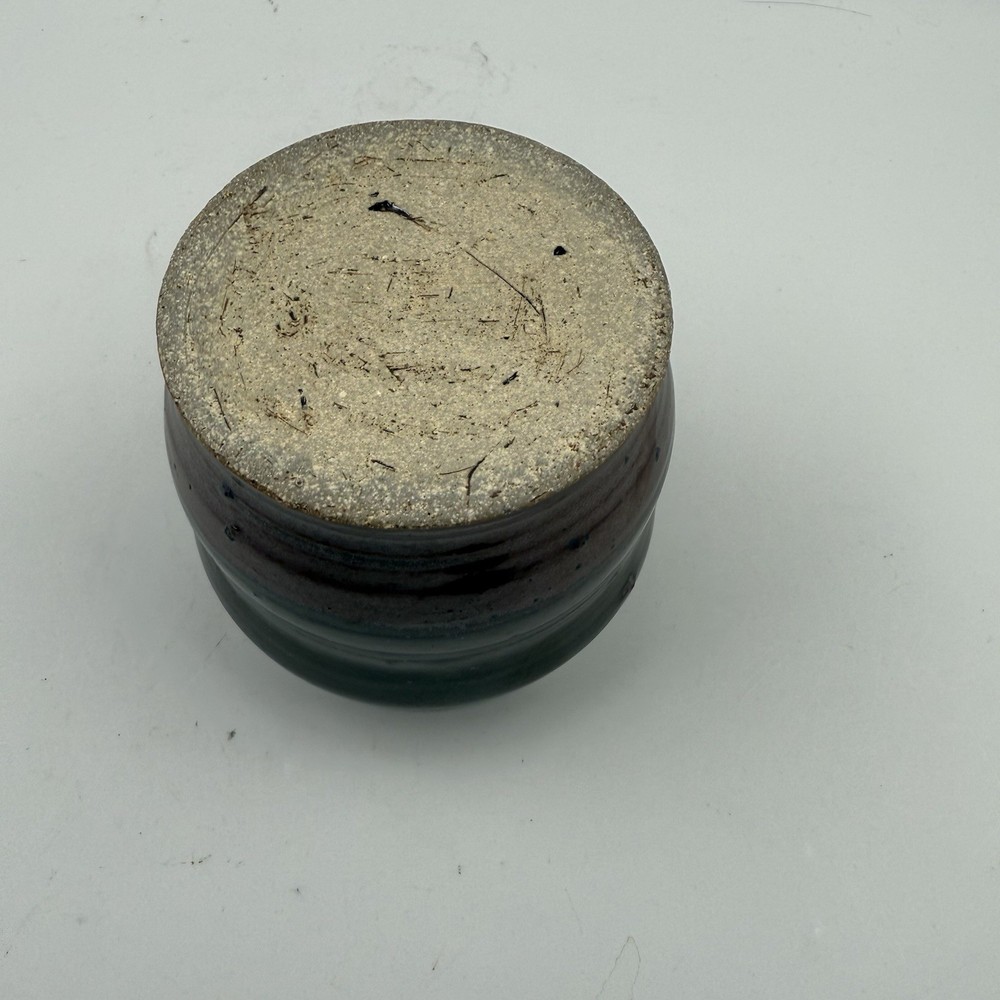 Studio Art Pottery Ceramic Lidded Pot, Unmarked, Dark Brown, Ribbed Body