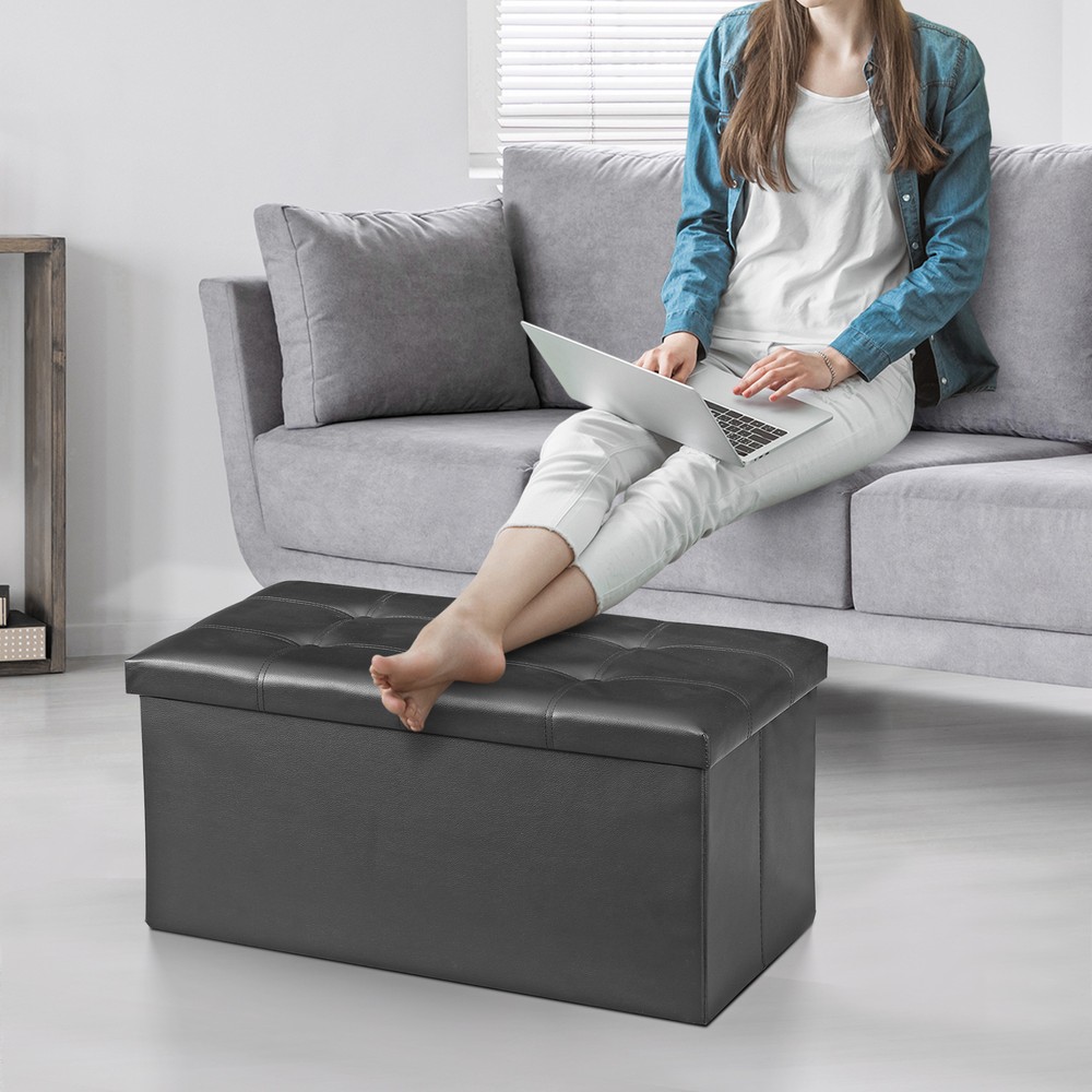 30'' Folding Ottoman Storage Bench Rectangle Footstool Footrest for Living Room