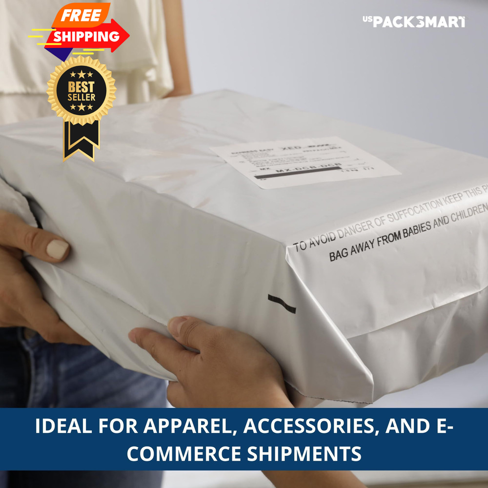 US PACK SMART White Plastic Poly Mailers 10"x13" / 100 Pack, Arctic
