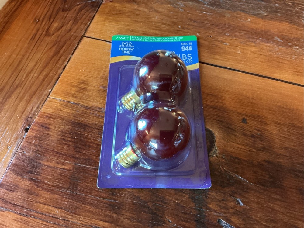 Holiday Time Replacement G50 String Light Bulbs RED.  2pk NEW IN PACKAGE