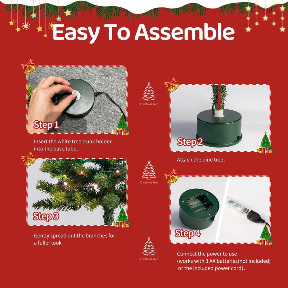 2FT Musical Rotating Prelit Small Christmas Tree, Artificial Tabletop Christm...