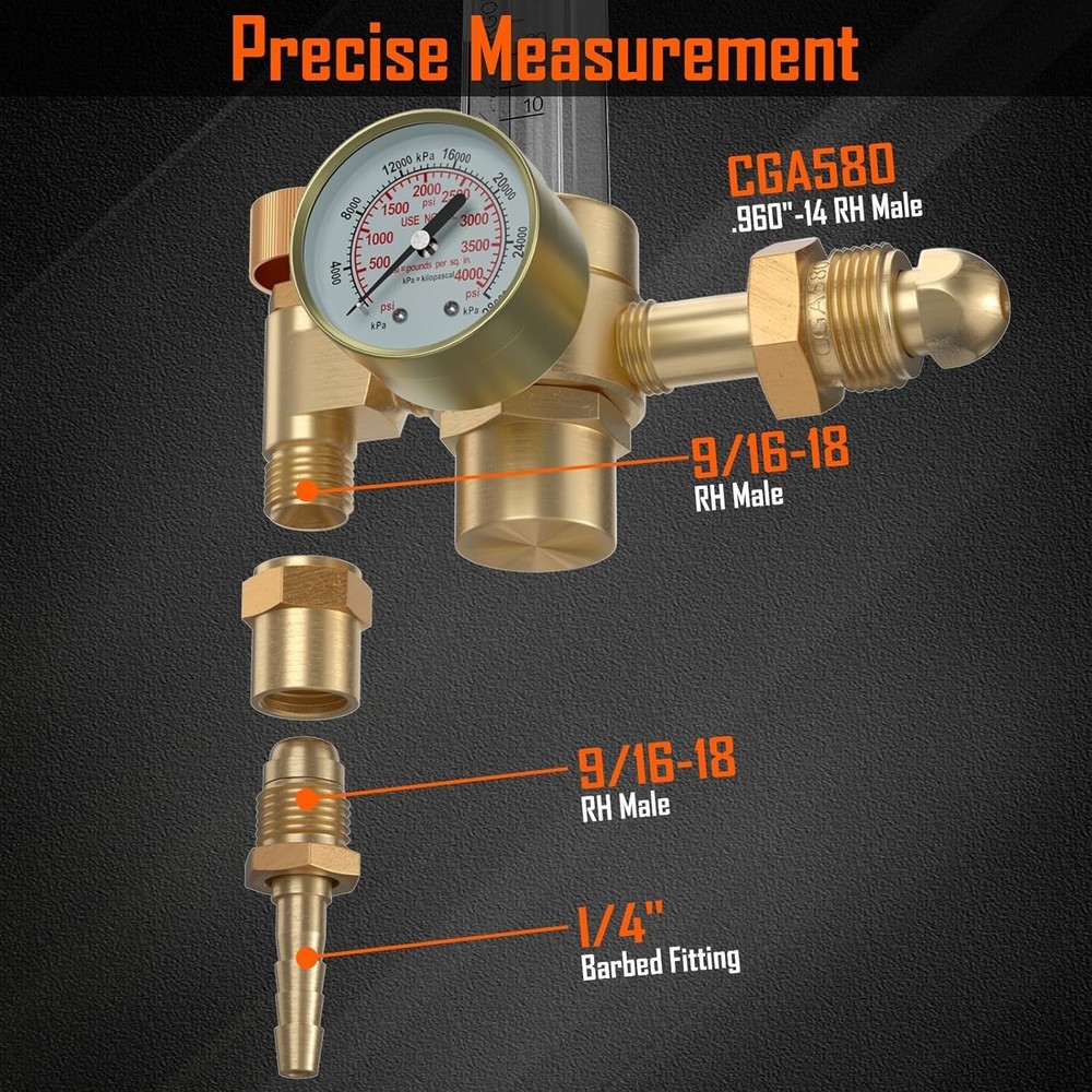 Precision Argon/CO2 Welding Regulator with Adjustable Flow & Pressure Gauge