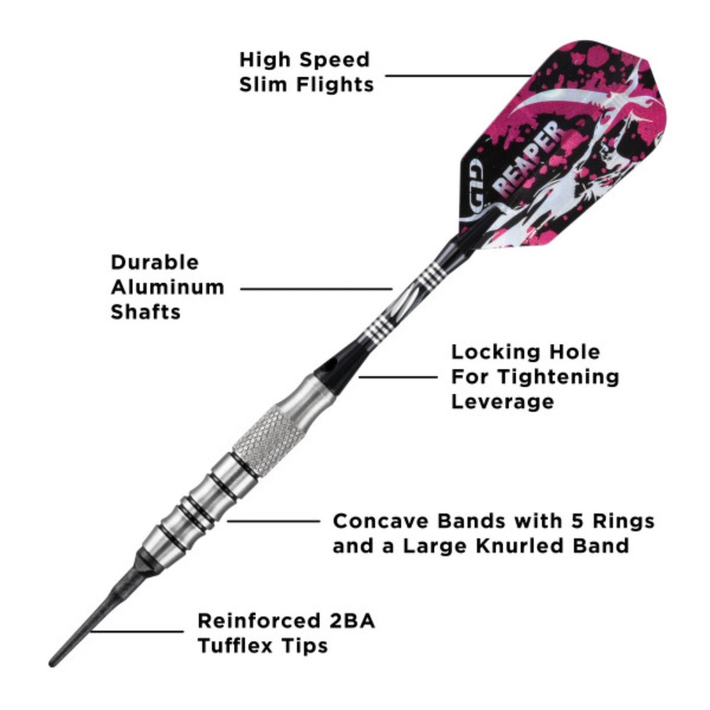 Viper Grim Reaper 80% Tungsten Soft Tip Darts 18g - Thin Ringed Barrel