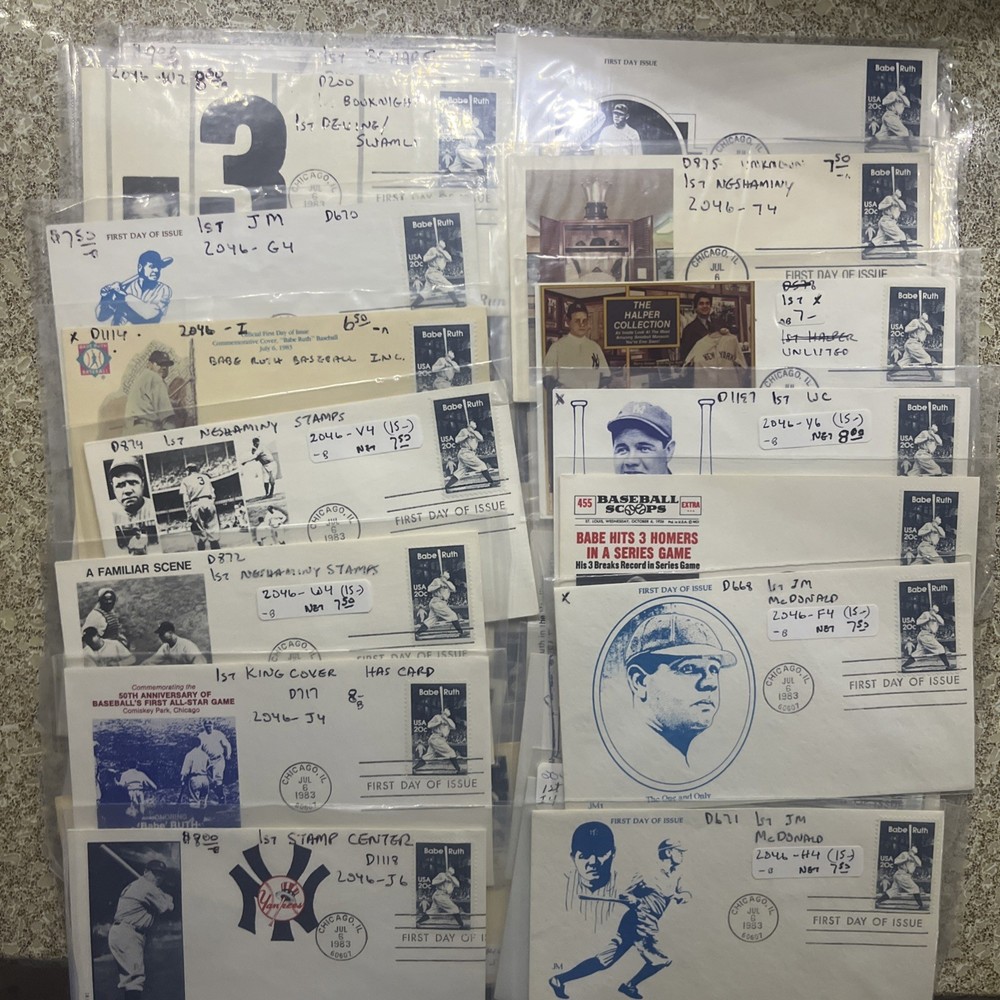 FDC 2046 Babe Ruth 67 Different Cachets RARE Postmarked Chicago And St. Vincent