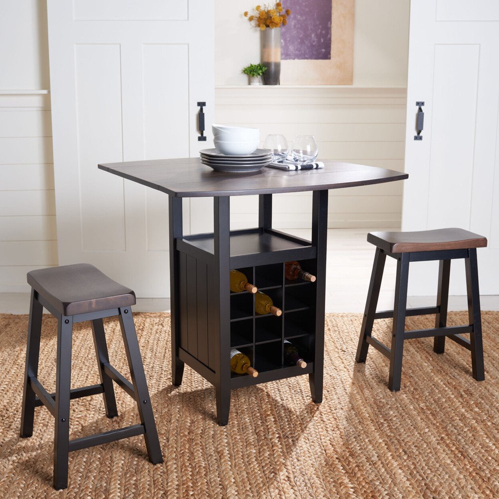 SAFAVIEH Casey 3 Pc Set Drop Leaf Pub Table | Brown / Black |