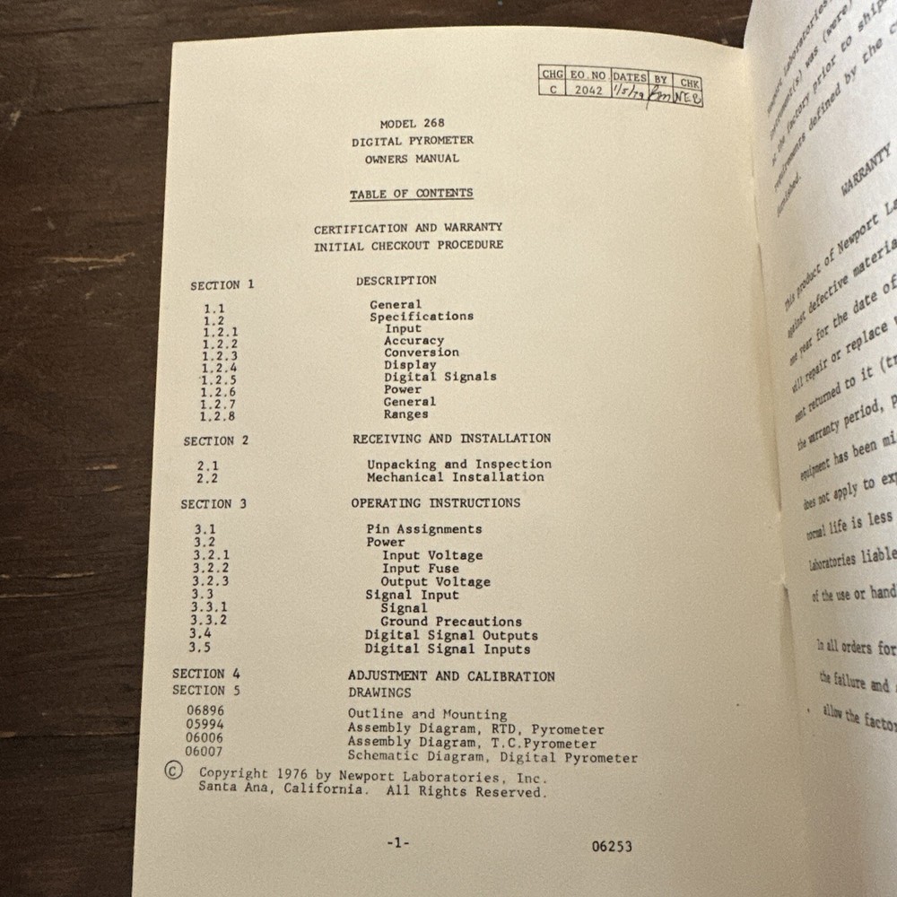 Newport Laboratories 268 Digital Pyrometer Owners Manual 1976