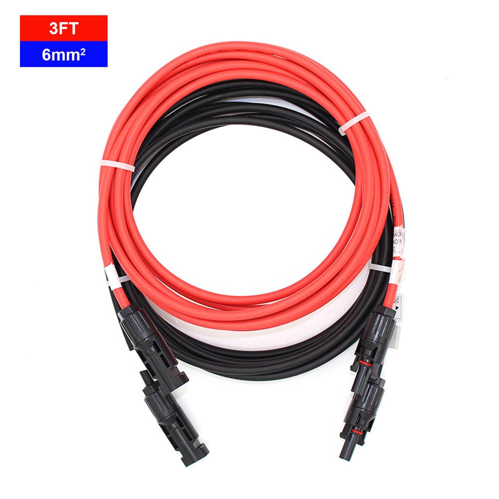 1 Pair 10 AWG Solar Panel Extension Cable 3FT Silicone Flexible Wire Connectors