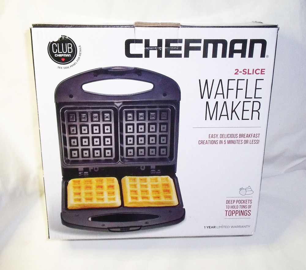Chefman RJ01-B-W 2 Slice Black Waffle Maker (new, box has been opened)
