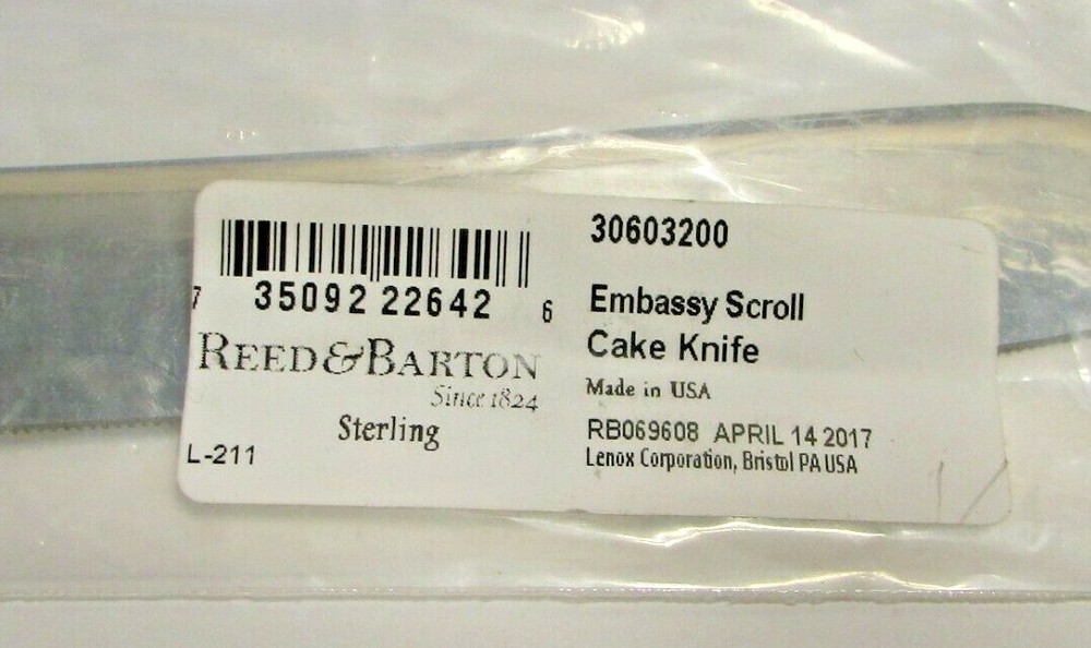 REED & BARTON STERLING EMBASSY SCROLL CAKE KNIFE, NO BOX