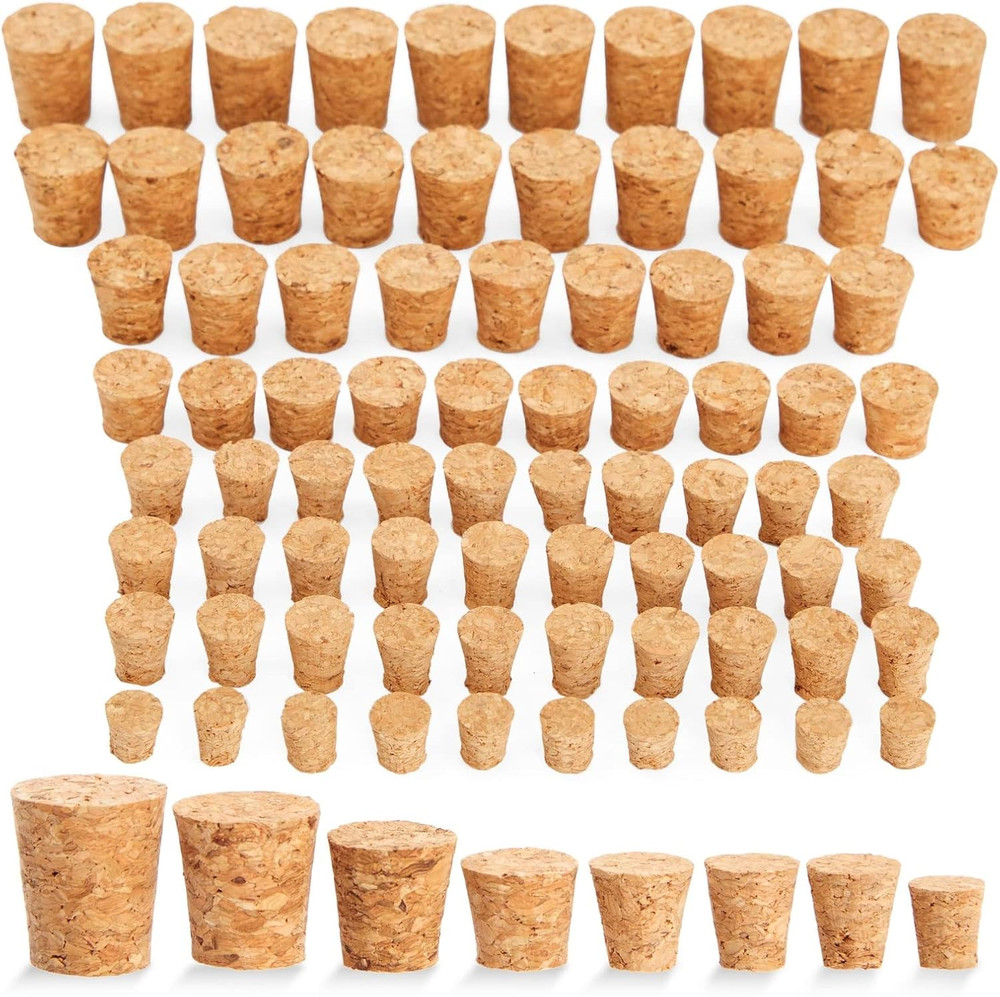80-Piece Mini Cork Stoppers - Assorted Sizes (8) - Teal & Grey - Bottle Corks