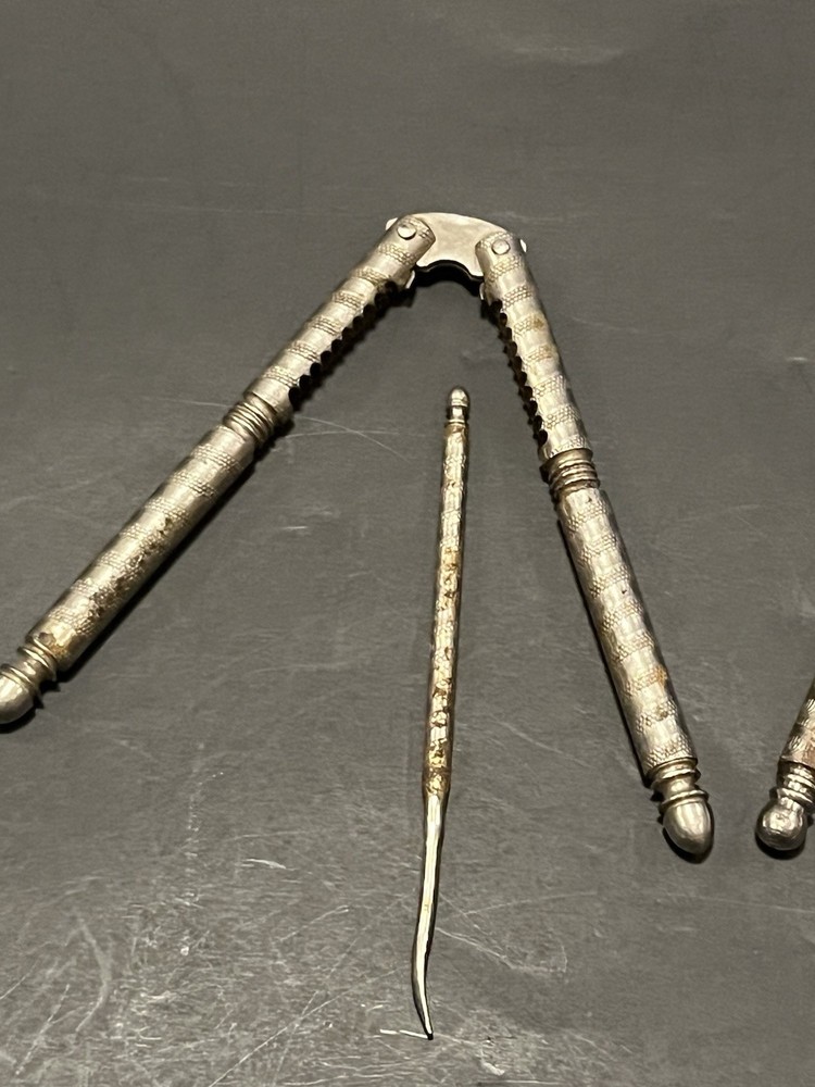 2 Vintage 5" Metal Nut Cracker Tools With Metal Picks