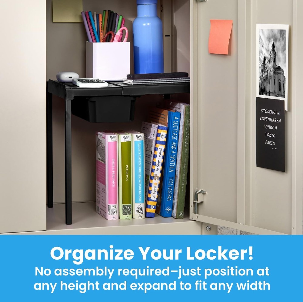 Adjust-A-Shelf Locker Shelf & Organizer, Extends to Fit Your Locker, Includes...
