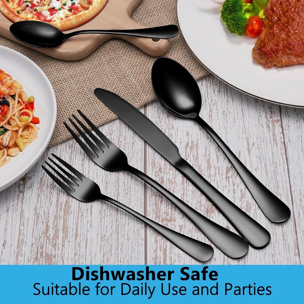 Personalized Name Black Silverware Stainless Steel Cutlery Set Fork Spoon Knife