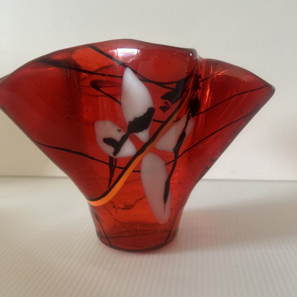 Unique Ruby Red Hankerchief Vase