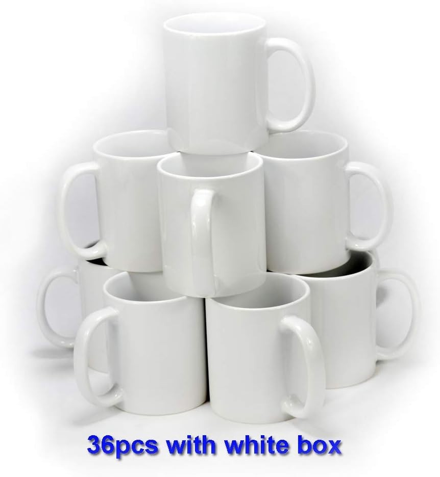 11oz White Blank Sublimation Cups - Bulk 36 Ceramic Mugs for Personalization