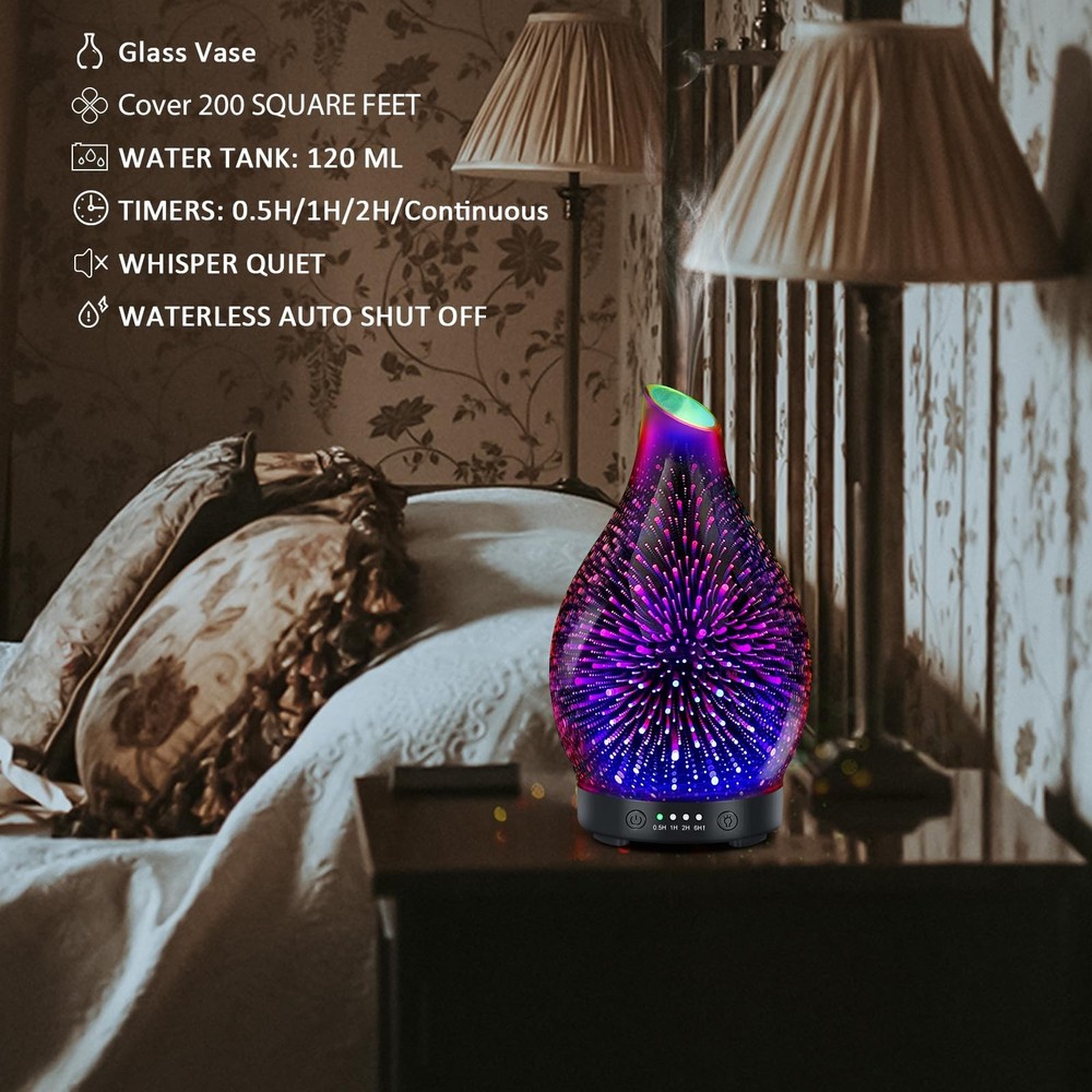 Essential Oil Diffuser 120ML -3D Firework Glass 120ml 3d