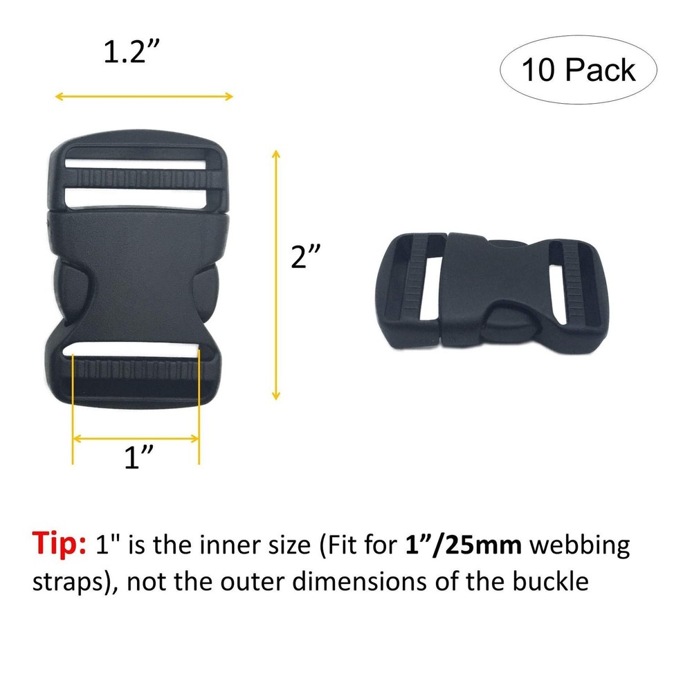 10 Set 1 Inch Flat Dual Adjustable Plastic Quick Side Release Plastic Buckles...