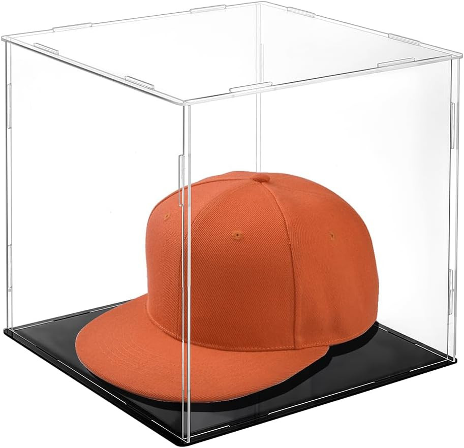 AHANDMAKER Display Case Clear Cube Baseball Holder Hat Box with Black Base