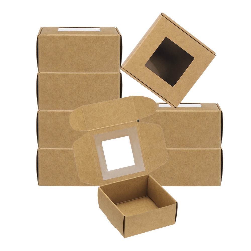 40Pcs 3"x3"x1.6" Paper Soap Box with Window Soap Boxes Square Brown