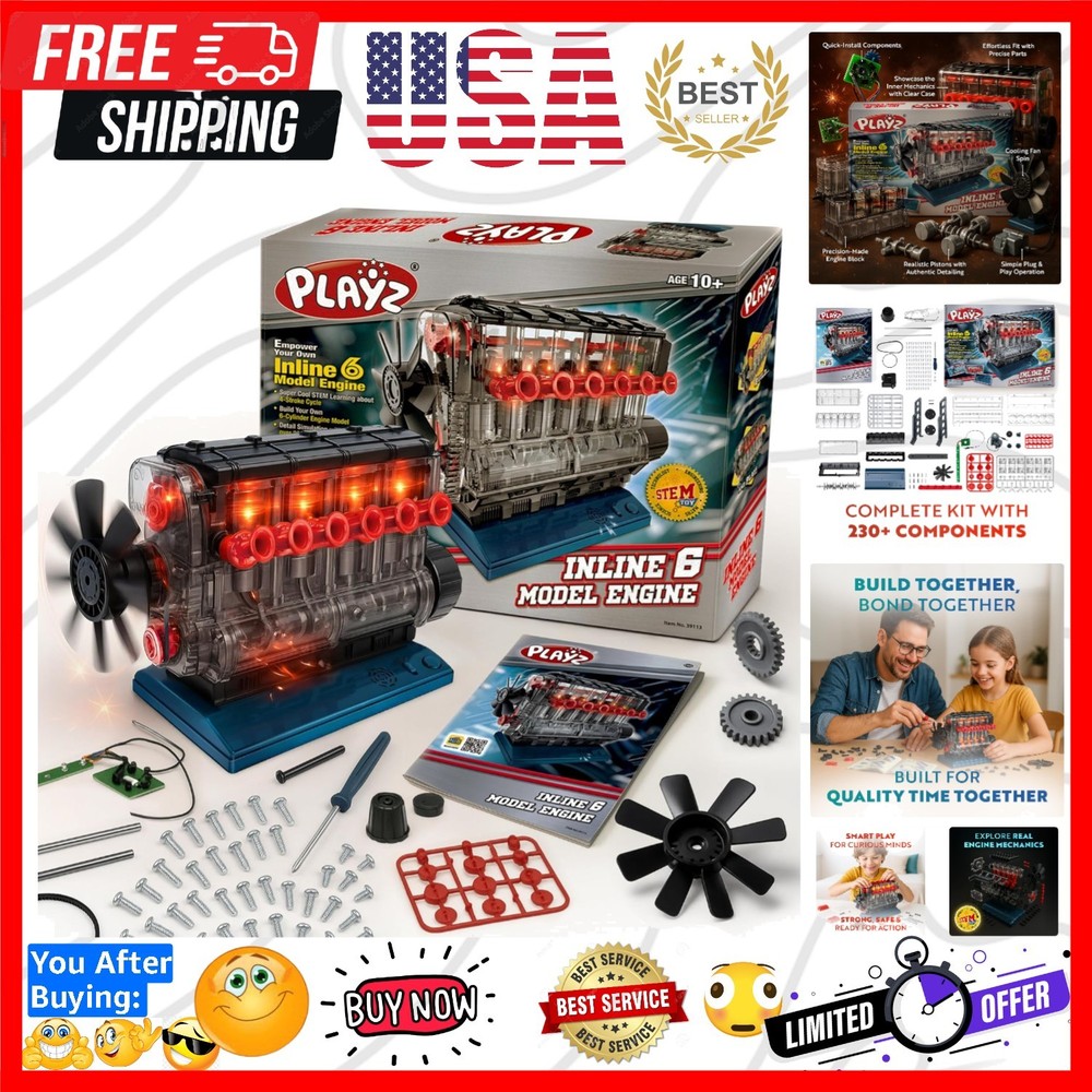 Inline 6 Engine Model Kit - Build Your Own STEM Inline 6 Small Engine That Ru...