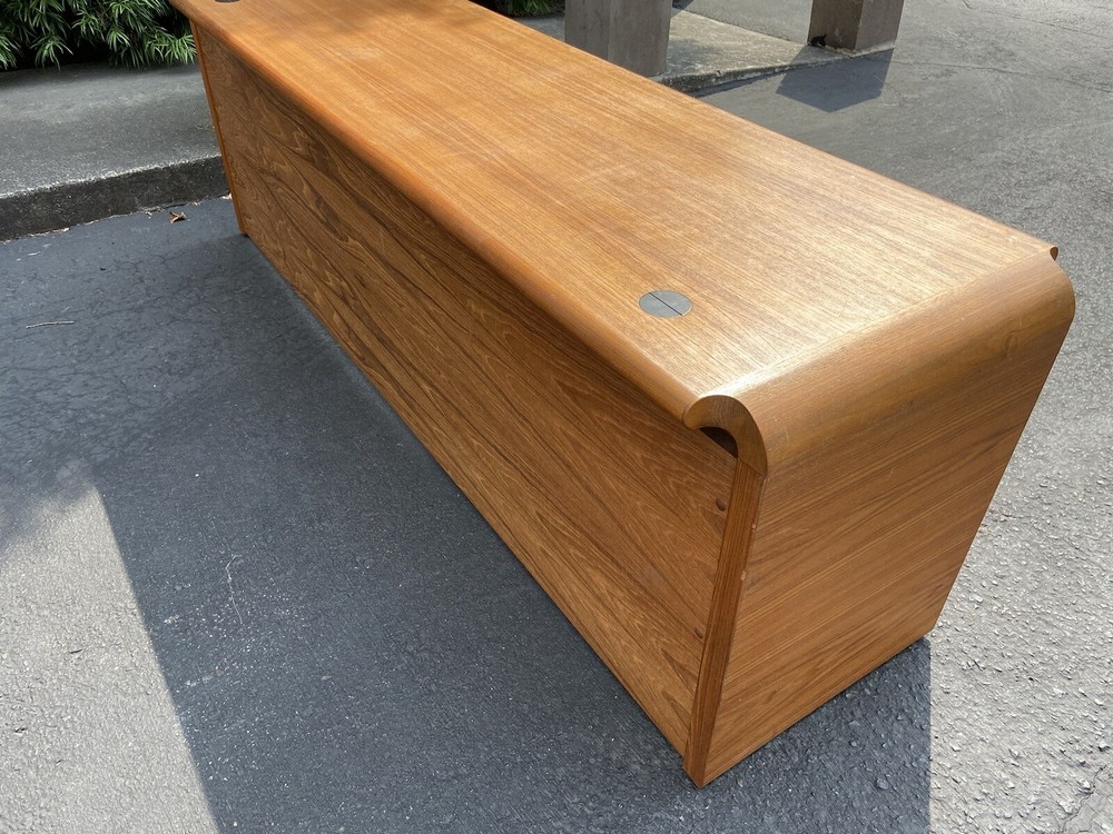 Danish Teak Mid Century Modern Waterfall Sideboard Credenza Buffet Office Desk