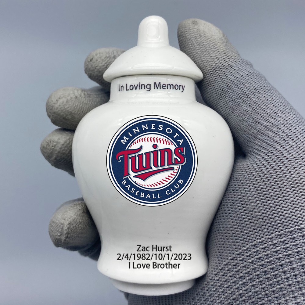 Ceramic Baseball Urn – Minnesota Twins Theme, Custom Text