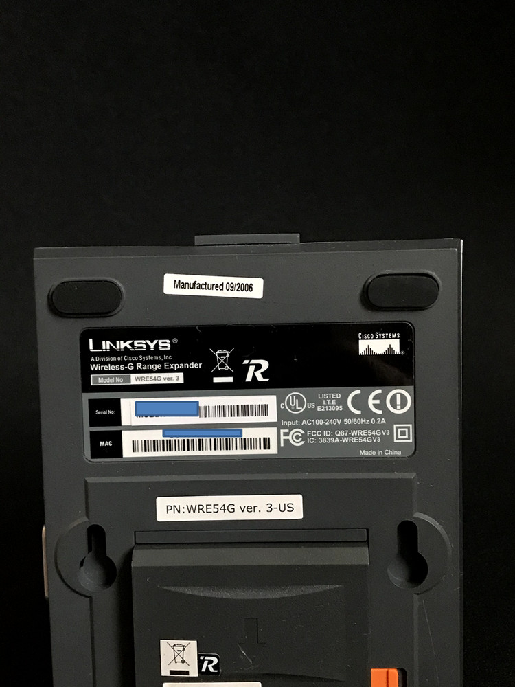 Linksys WRE54G Wireless G Range Expander, version 3