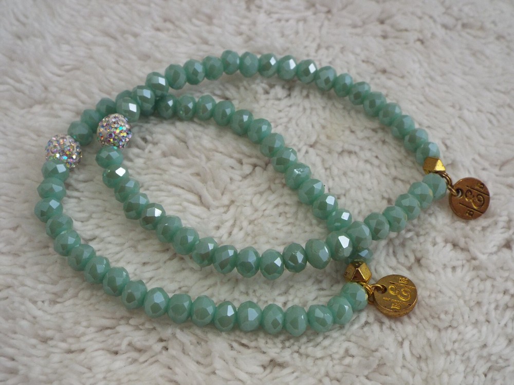 2 pc Seafoam Crystal Stretch Bracelet Set (J10)