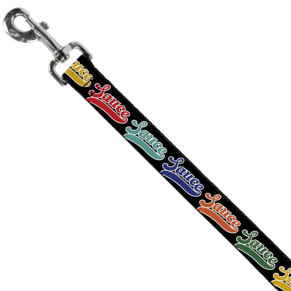 Dog Leash SAUCE Baseball Script Black/Multi Color NARROW 0.5"