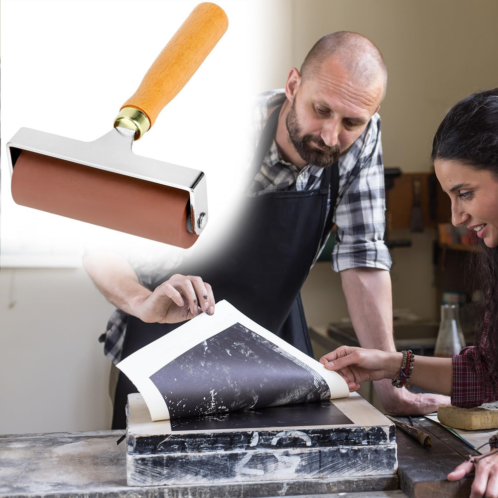 Soft Rubber Roller Brayer, 4-Inch Professional-Grade Tool for Printmaking, Inkin