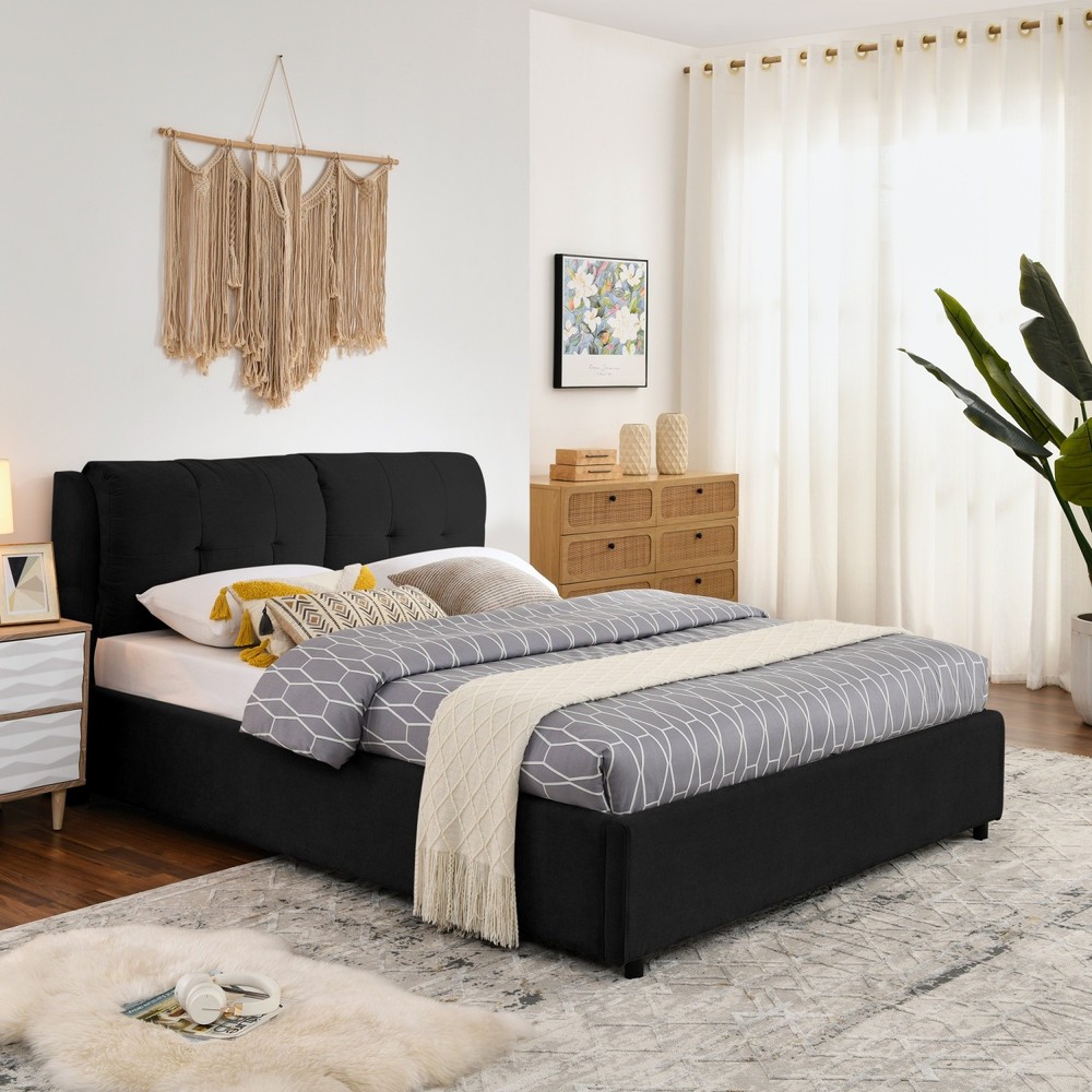 Queen/King Size Upholstered Platform Bed Frame w/ Hydraulic Storage System
