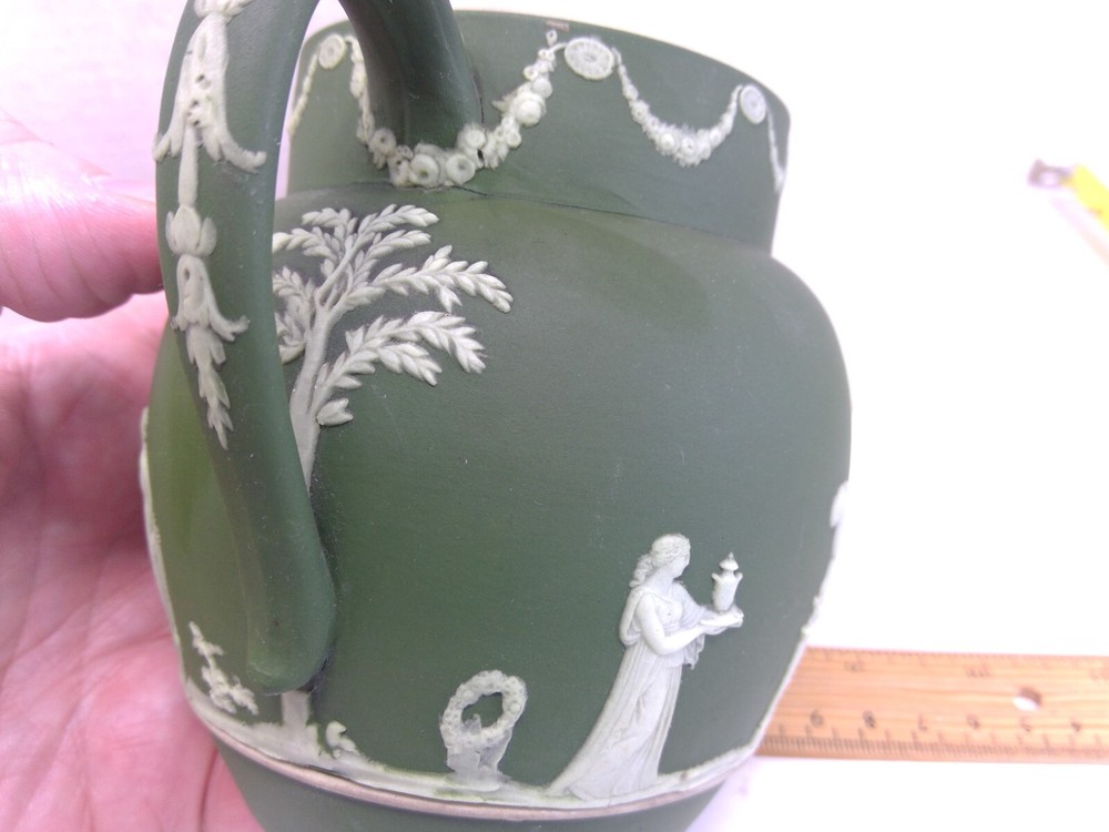 Vintage Wedgwood Green Jasperware Jug Pitcher