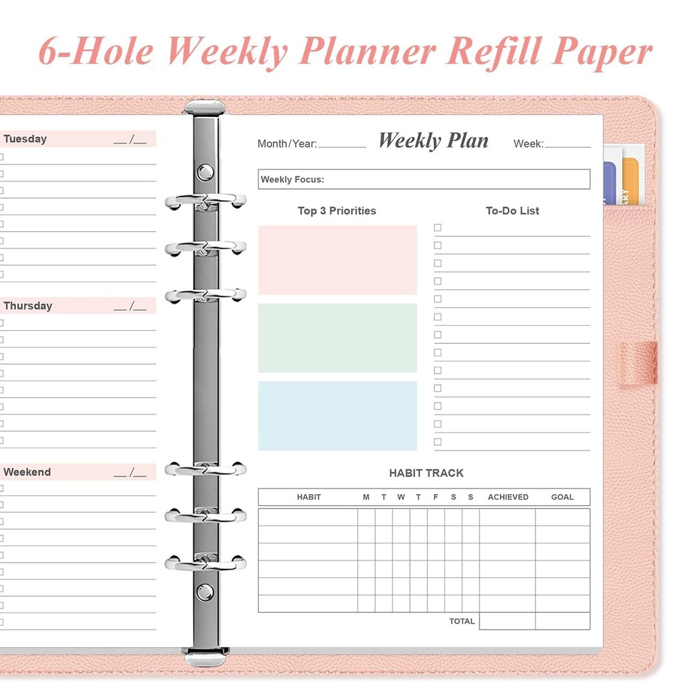 Weekly Planner Refills for A5 Binders - 53 Sheets/106 Pages 1-Pack, Colorful
